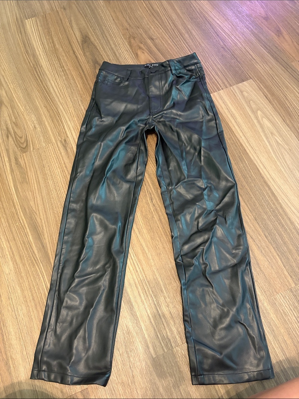 Miou Muse Black Faux Leather Straight-Leg Pants
